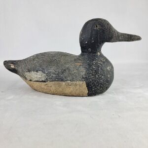 Vintage Wooden Duck Decoy Black and Gray Rustic Farmhouse Decor Folk Art Hunting